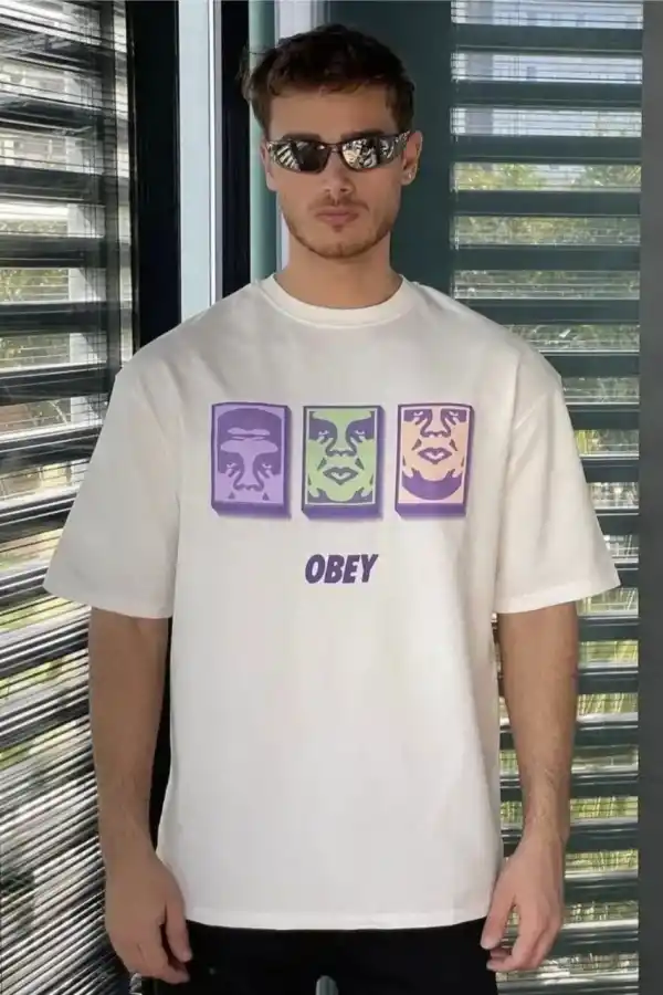 Erkek Kısa Kol Yazlık Tişört Bisiklet Yaka Baskılı Oversize T-Shirt - Beyaz