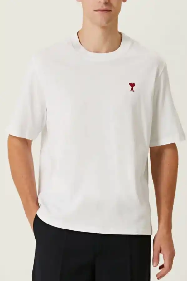 Erkek Kısa Kol Tişört Bisiklet Yaka KALP Baskılı Oversize T-Shirt - Beyaz