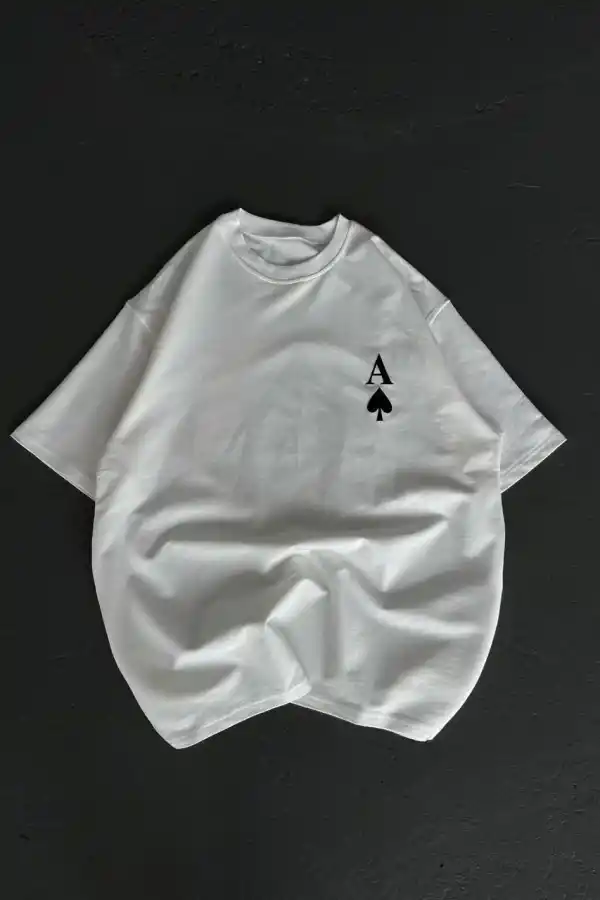 Kadın Baskılı T-Shirt Kısa Kol Bisiklet Yaka Oversize Rahat Kalıp Günlük Tişört  - Beyaz