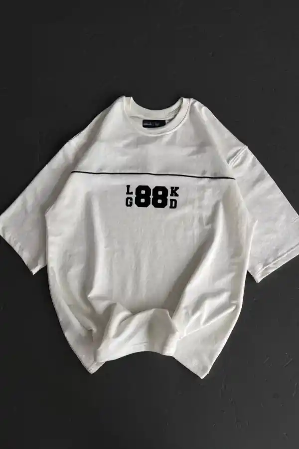 Kadın Baskılı T-Shirt Kısa Kol Bisiklet Yaka Oversize Rahat Kalıp Günlük Tişört   - Beyaz