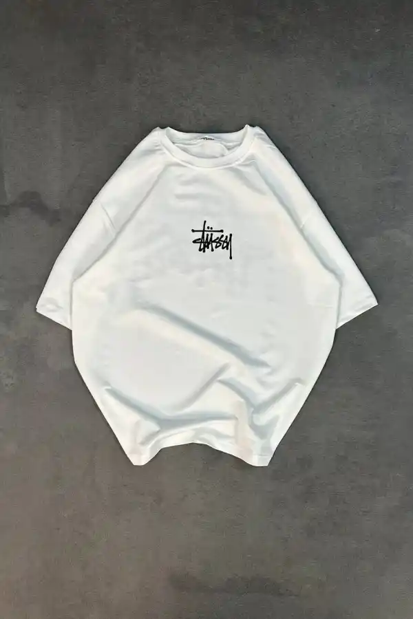kadın Bisiklet Yaka Baskılı Oversize  Kısa kol T-Shirt - Beyaz