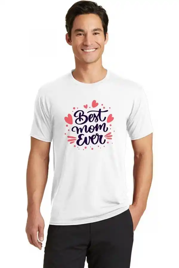 Erkek Kısa Kol Tişört Bisiklet Yaka Anneler Gününe Özel Baskılı T-Shirt - Beyaz