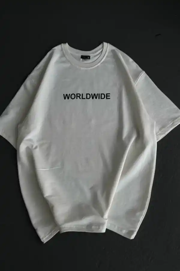 Kadın Baskılı T-Shirt Kısa Kol Bisiklet Yaka Oversize Rahat Kalıp Günlük Tişört   - Beyaz
