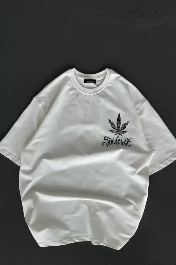 Kadın Baskılı T-Shirt Kısa Kol Bisiklet Yaka Oversize Rahat Kalıp Günlük Tişört   - Beyaz