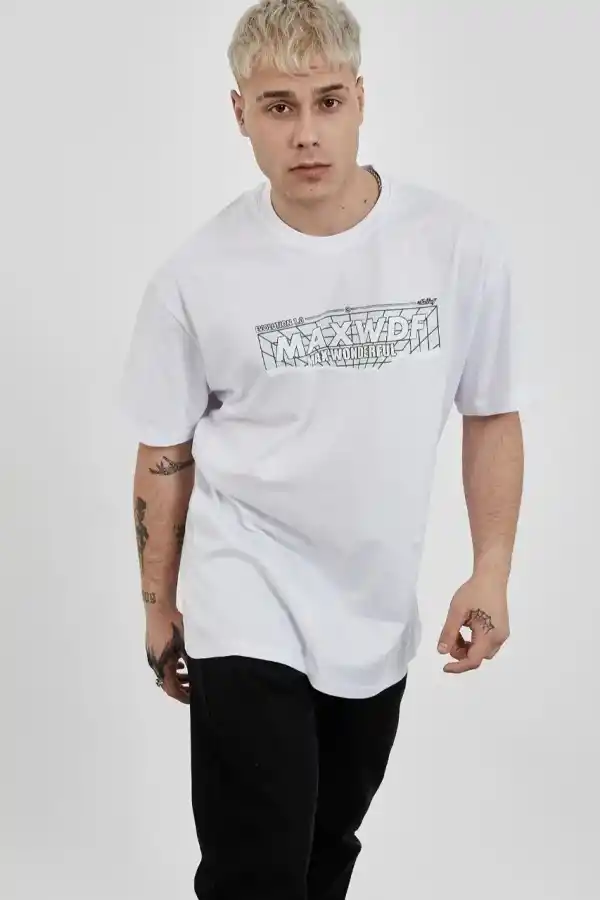 Erkek Kısa Kol Yazlık Tişört Bisiklet Yaka Baskılı Oversize T-Shirt -  Beyaz