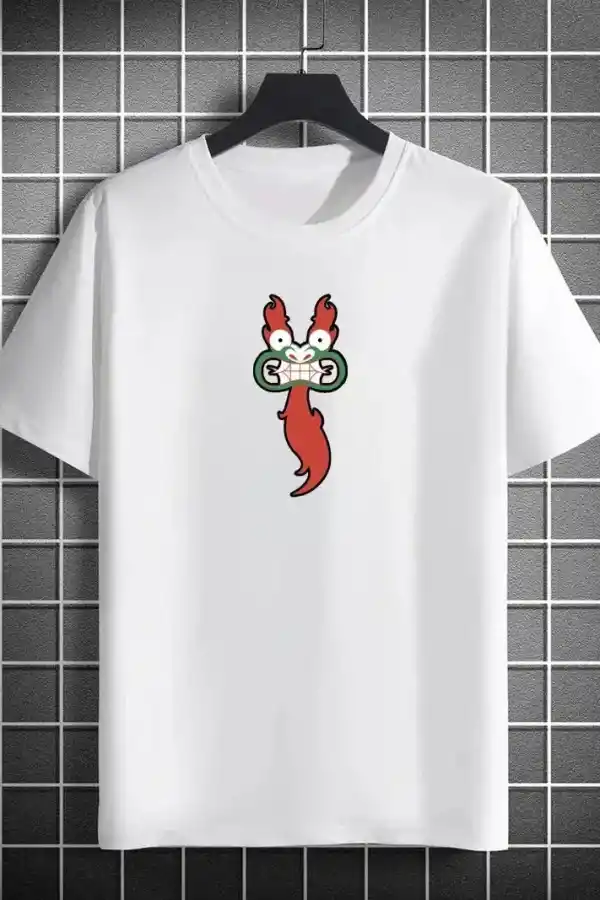 Erkek Baskılı T-Shirt Kısa Kol Bisiklet Yaka Regular Fit Rahat Kalıp Günlük Tişört- Beyaz