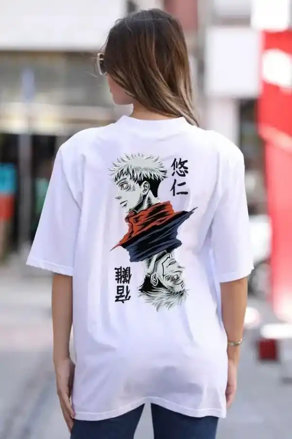 Kadın Baskılı T-Shirt Kısa Kol Bisiklet Yaka Oversize Rahat Kalıp Günlük Tişört - Beyaz