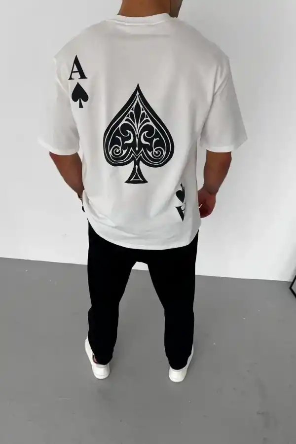 Erkek Baskılı T-Shirt Kısa Kol Bisiklet Yaka Regular Fit Rahat Kalıp Günlük Tişört - Beyaz