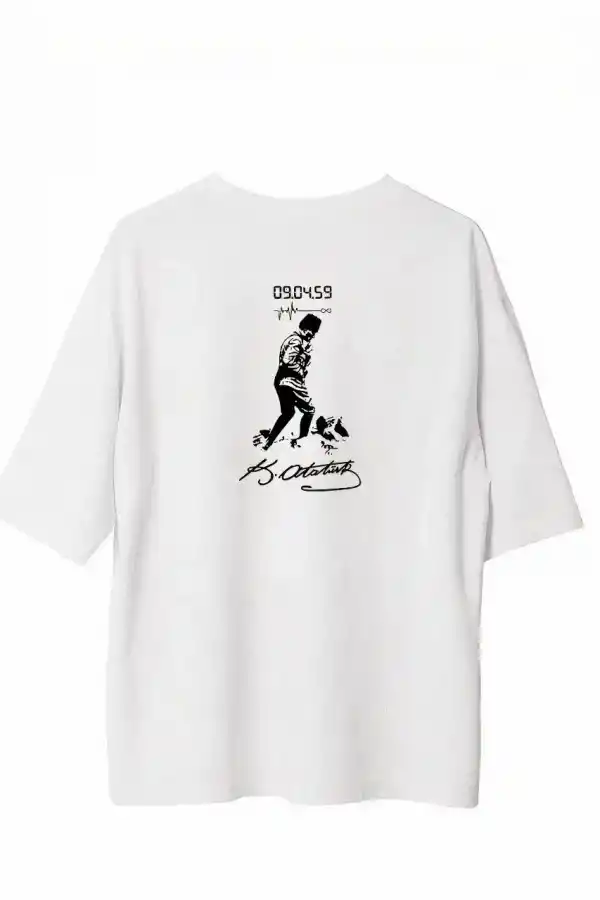 Erkek Kısa Kol Tişört Bisiklet Yaka ATATÜRK Baskılı T-Shirt -  Beyaz