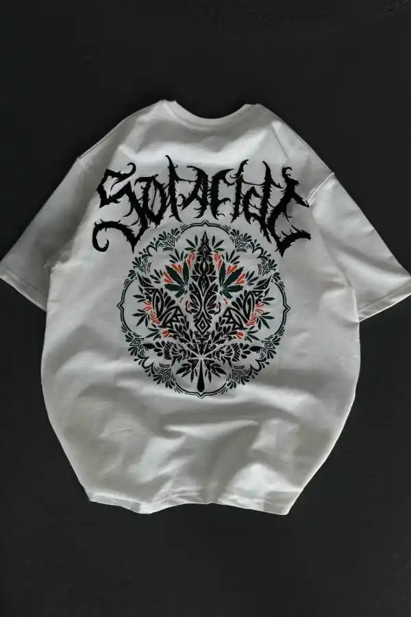 Kadın Baskılı T-Shirt Kısa Kol Bisiklet Yaka Oversize Rahat Kalıp Günlük Tişört   - Beyaz