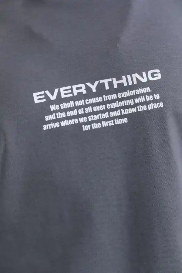 Erkek Tişort  Bisiklet Yaka Baskılı Oversize T-Shirt - Gri