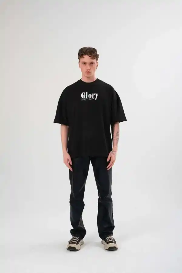 Erkek Kısa Kol Yazlık Tişört Bisiklet Yaka Baskılı Oversize T-Shirt -  Siyah