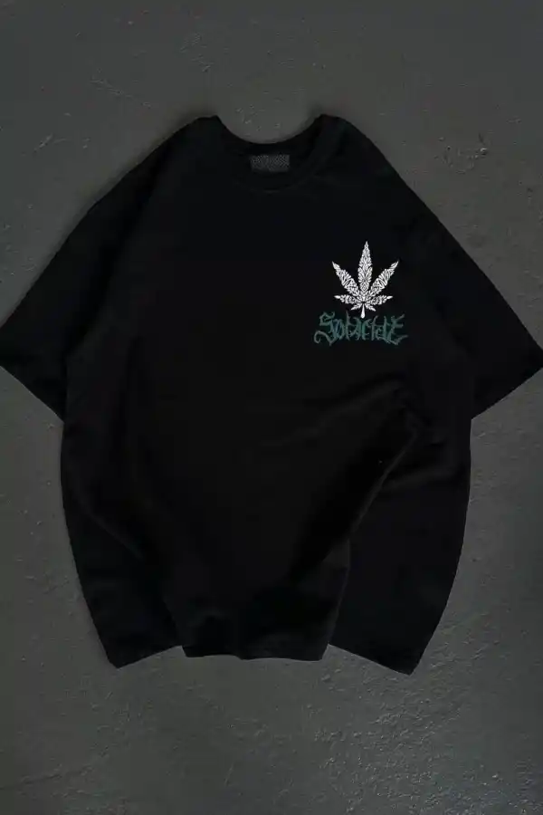 Kadın Baskılı T-Shirt Kısa Kol Bisiklet Yaka Oversize Rahat Kalıp Günlük Tişört   - Siyah