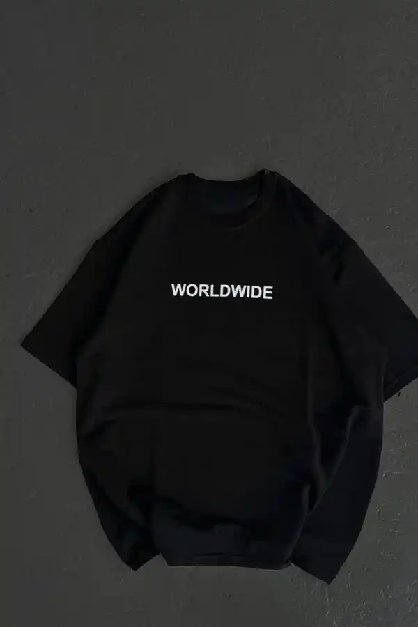Kadın Baskılı T-Shirt Kısa Kol Bisiklet Yaka Oversize Rahat Kalıp Günlük Tişört   - Siyah