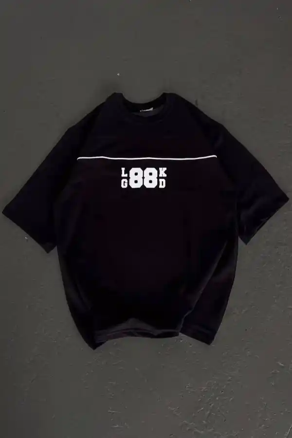 Kadın Baskılı T-Shirt Kısa Kol Bisiklet Yaka Oversize Rahat Kalıp Günlük Tişört   - Siyah
