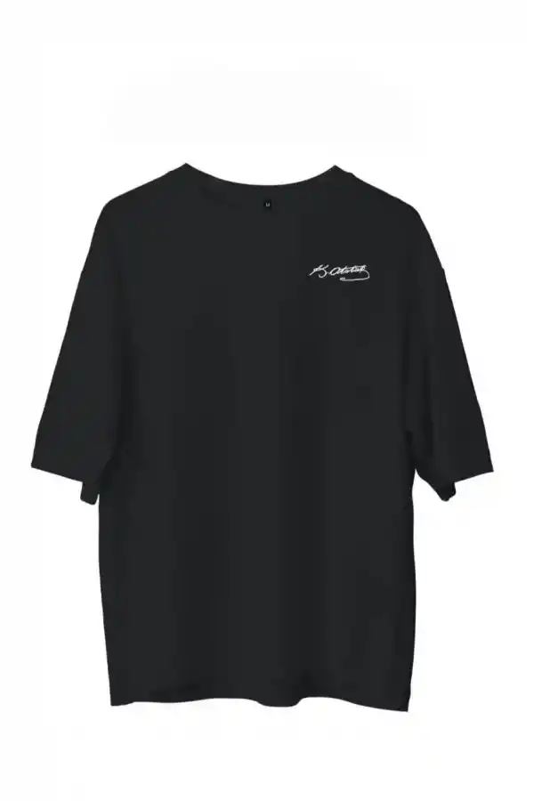 Erkek Kısa Kol Tişört Bisiklet Yaka ATATÜRK Baskılı T-Shirt - Siyah
