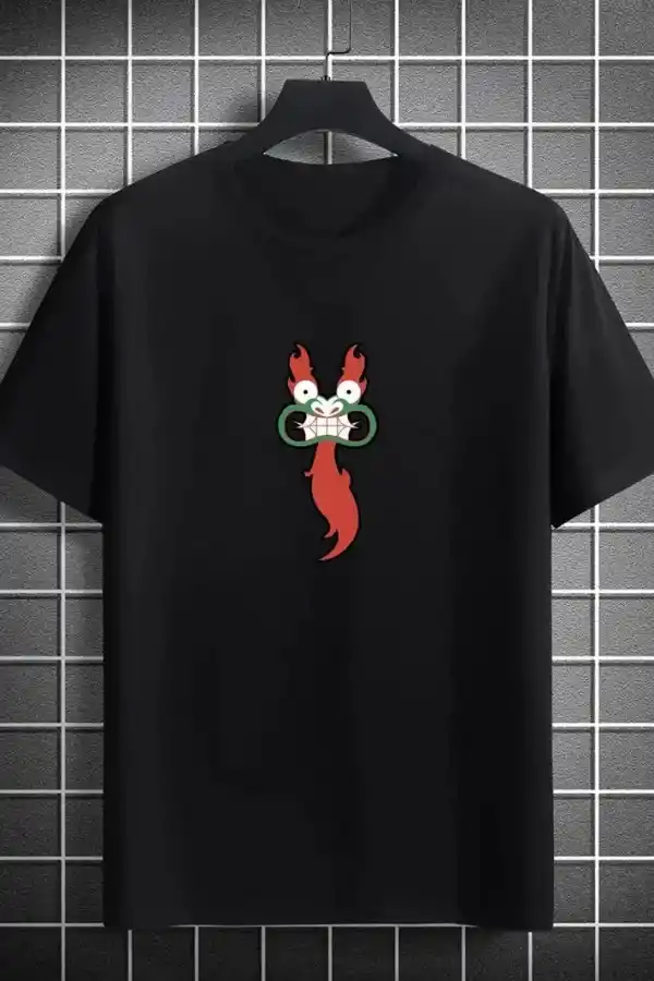 Erkek Baskılı T-Shirt Kısa Kol Bisiklet Yaka Regular Fit Rahat Kalıp Günlük Tişört- Siyah