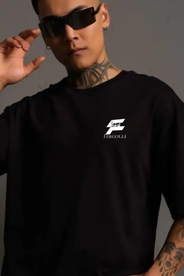 Erkek Kısa Kol Yazlık Tişört Bisiklet Yaka Baskılı Oversize T-Shirt - Siyah
