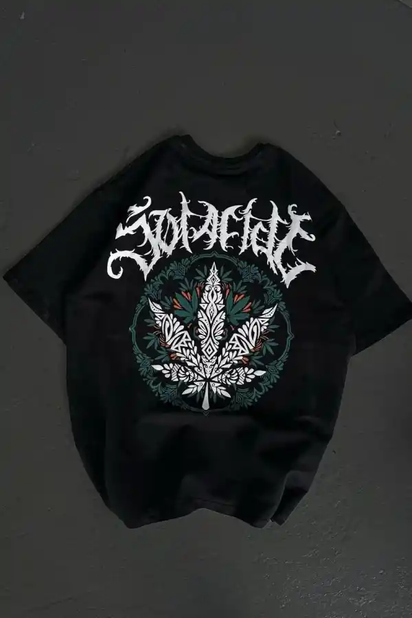 Kadın Baskılı T-Shirt Kısa Kol Bisiklet Yaka Oversize Rahat Kalıp Günlük Tişört   - Siyah