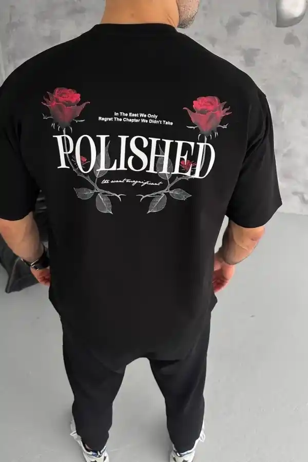 Erkek Kısa Kol Yazlık Tişört Bisiklet Yaka Baskılı Oversize T-Shirt - Siyah