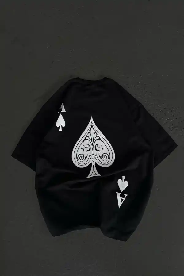 Kadın Baskılı T-Shirt Kısa Kol Bisiklet Yaka Oversize Rahat Kalıp Günlük Tişört - Siyah