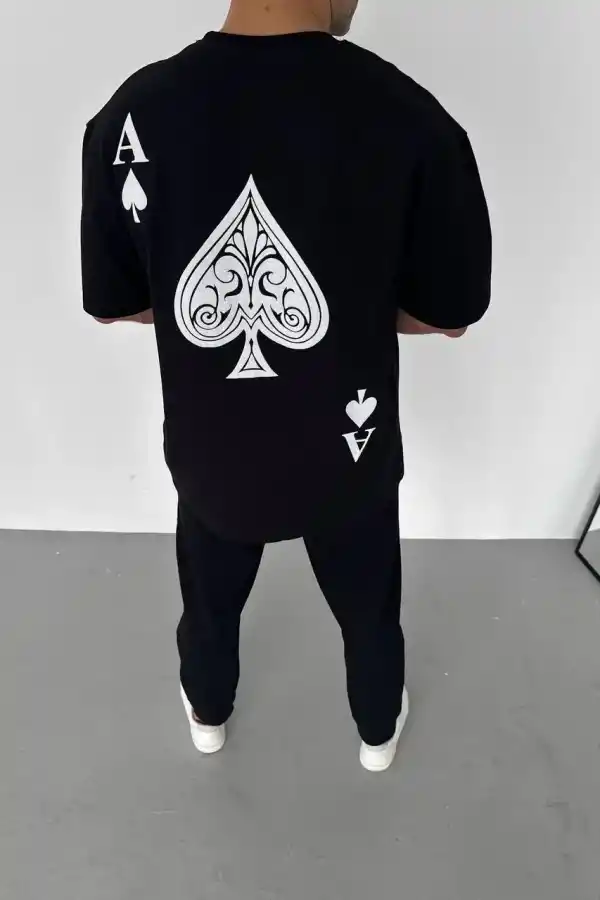 Erkek Baskılı T-Shirt Kısa Kol Bisiklet Yaka Regular Fit Rahat Kalıp Günlük Tişört - Siyah