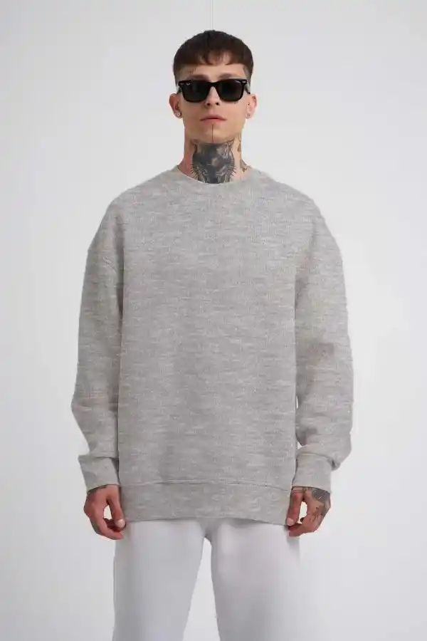 ERKEK Bisikilet Yaka 3 İplik Pamuklu SweatShirt - Gri