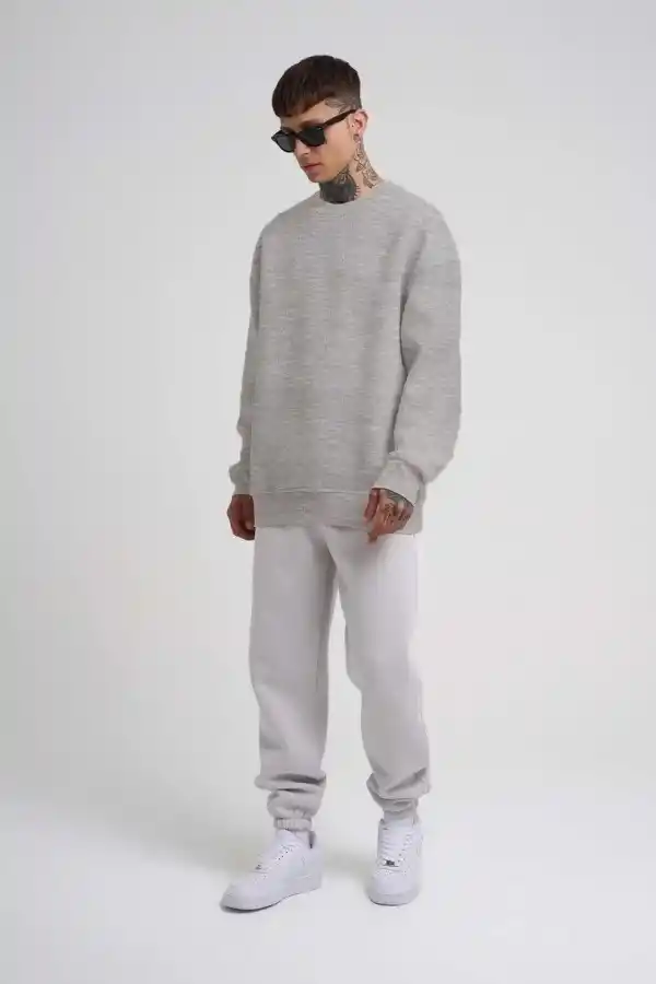 ERKEK Bisikilet Yaka 3 İplik Pamuklu SweatShirt - Gri