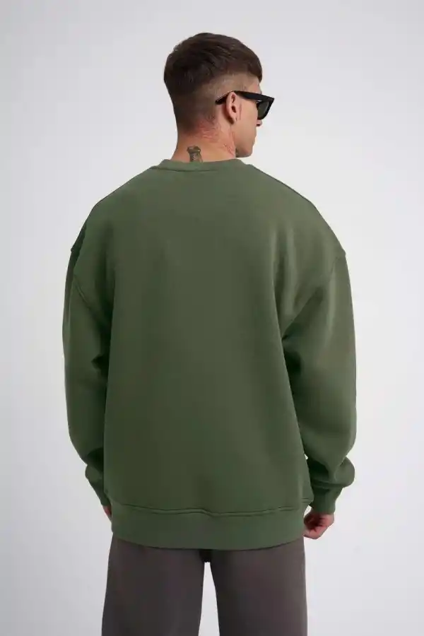 ERKEK Bisikilet Yaka 3 İplik Pamuklu SweatShirt - Haki