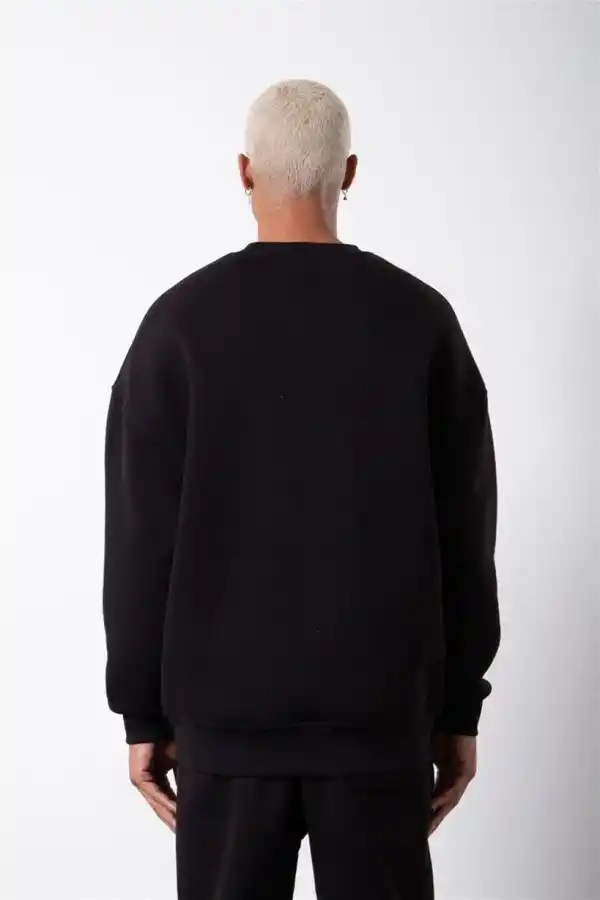 ERKEK Bisikilet Yaka 3 İplik Pamuklu SweatShirt - Siyah