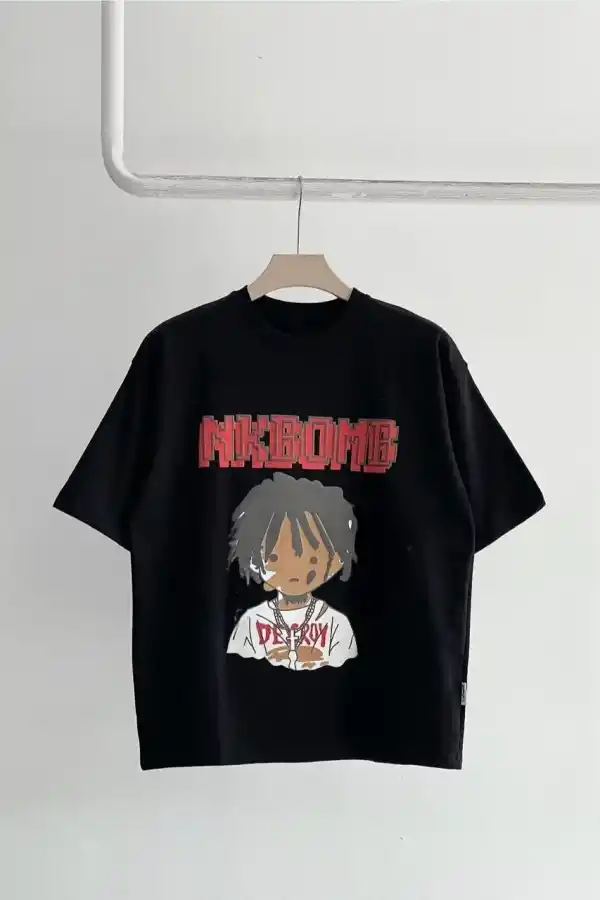 Unisex Çocuk Baskılı T-Shirt - Siyah