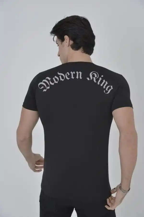Erkek Göğüs File Aksesuarlı T-shirt - Siyah