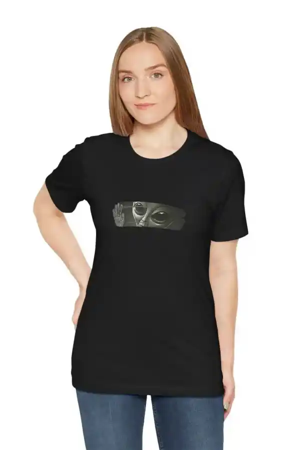 Kadın Bisiklet Yaka Baskılı Kısa kol T-Shirt - Siyah