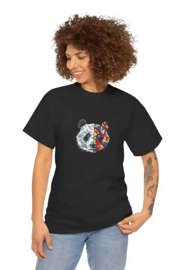 Kadın Bisiklet Yaka Baskılı Kısa kol  T-Shirt - Siyah