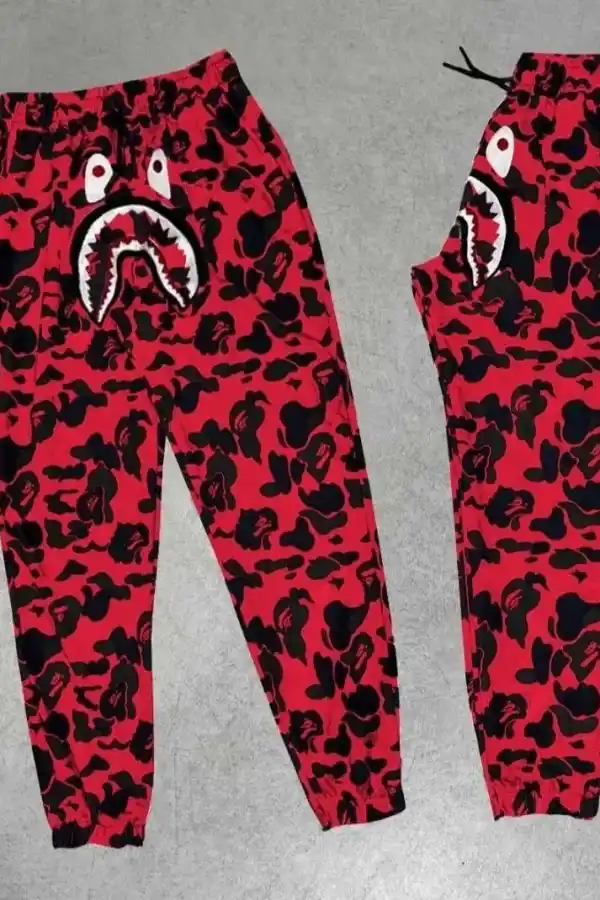 Erkek Pubg Bape x Shark Eşofman Altı - Kırmızı