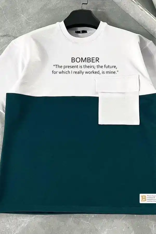 ERKEK Tişört Torba Cepli Parçalı Kısa Kol T-Shirt - Lacivert