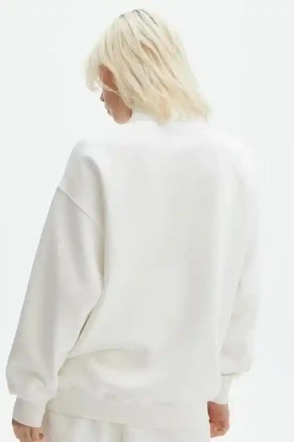 Kadın 3 İplik Pamuklu Oversize Yarım Fermuarlı Yakalı Basic Sweatshirt - Beyaz