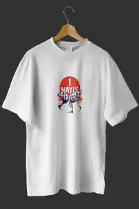 1 Mayıs Emek ve Dayanışma Günü Baskılı Oversize Bisiklet Yaka T-shirt - Beyaz