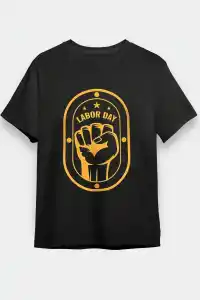 1 Mayıs Labor Day Emekçi Temalı Baskılı Oversize Bisiklet Yaka T-shirt - Siyah