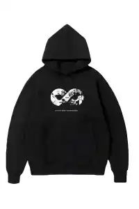 Erkek 10 Kasıma Özel 3 İplik Kapüşonlu Baskılı SweatShirt Hoodie - Siyah