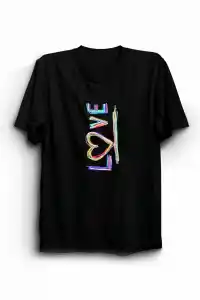 14 Şubat Sevgililer Günü Love Baskılı Oversize Bisiklet Yaka T-shirt - Siyah