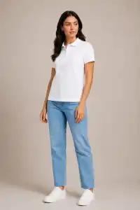 2li Kadın Polo Yaka Pike Kumaş Düğmeli Basic Tişört Günlük Rahat Kesim - Beyaz, Pembe