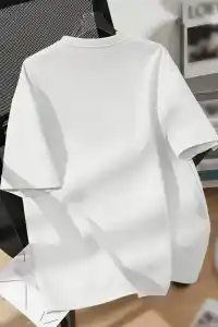 Kadın Tişört Bisiklet yaka Ayı Baskılı yazlık Kısa Kol T-shirt - Beyaz
