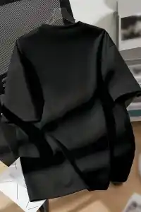 Kadın Tişört Ayı Baskılı Bisiklet Yaka Yazlık Kısa Kol T-shirt - Siyah