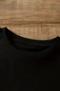 Kadın Tişört Ayı Baskılı Bisiklet Yaka Yazlık Kısa Kol T-shirt - Siyah