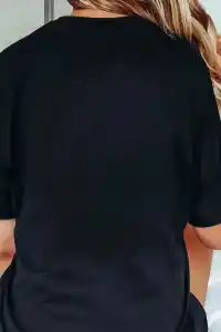 Kadın Kısa Kol Yazlık Tişört Bisiklet Yaka Baskılı Oversize T-Shirt - Siyah