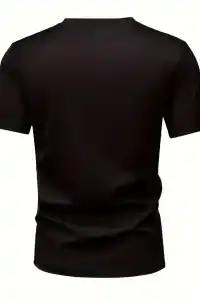 Erkek Kısa Kol Yazlık Tişört Bisiklet Yaka Baskılı Oversize T-Shirt - Siyah