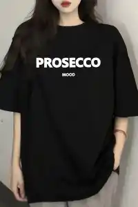 Kadın Kısa Kol Yazlık Tişört Bisiklet Yaka Baskılı Oversize T-Shirt - Siyah