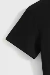 Kadın Baskılı Tişört Kısa Kol Bisiklet Yaka T-shirt - Siyah