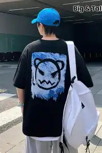 ERKEK  Tişört Bisiklet Yaka Kore tarzı baskı Kısa Kol t-shirt - Siyah